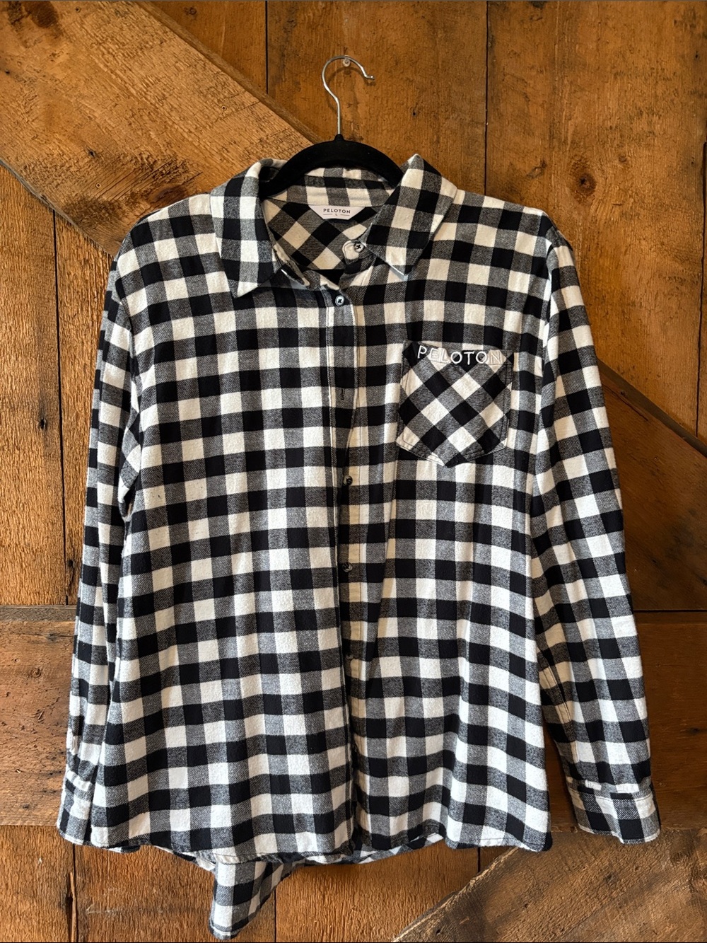 Peloton Black & White Buffalo Plaid Flannel Shirt